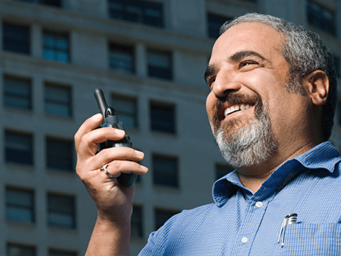 man using two way radio